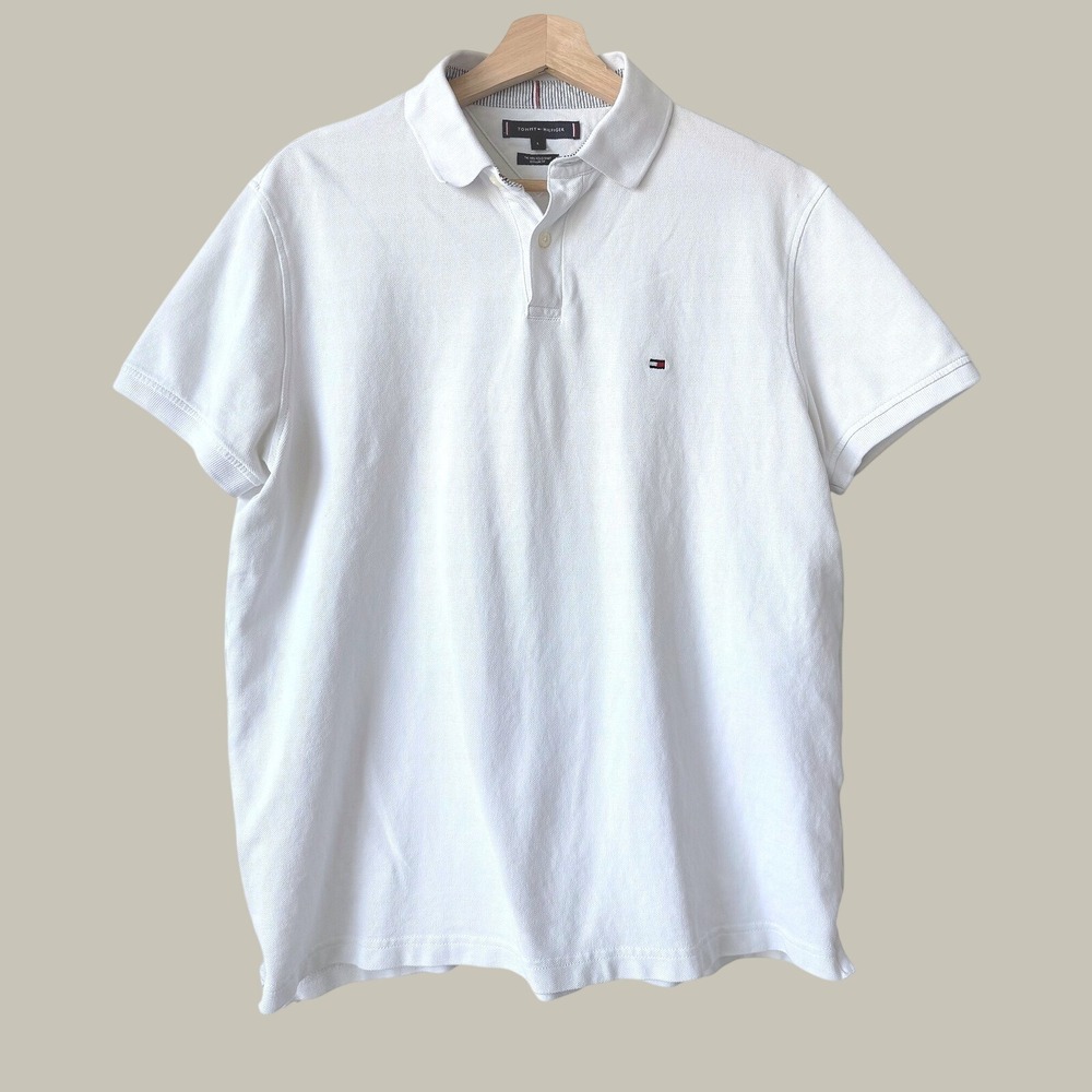 Tommy Hilfiger Mens 1985 Polo Shirt White Regular Fit Short Sleeve Golf Casual L